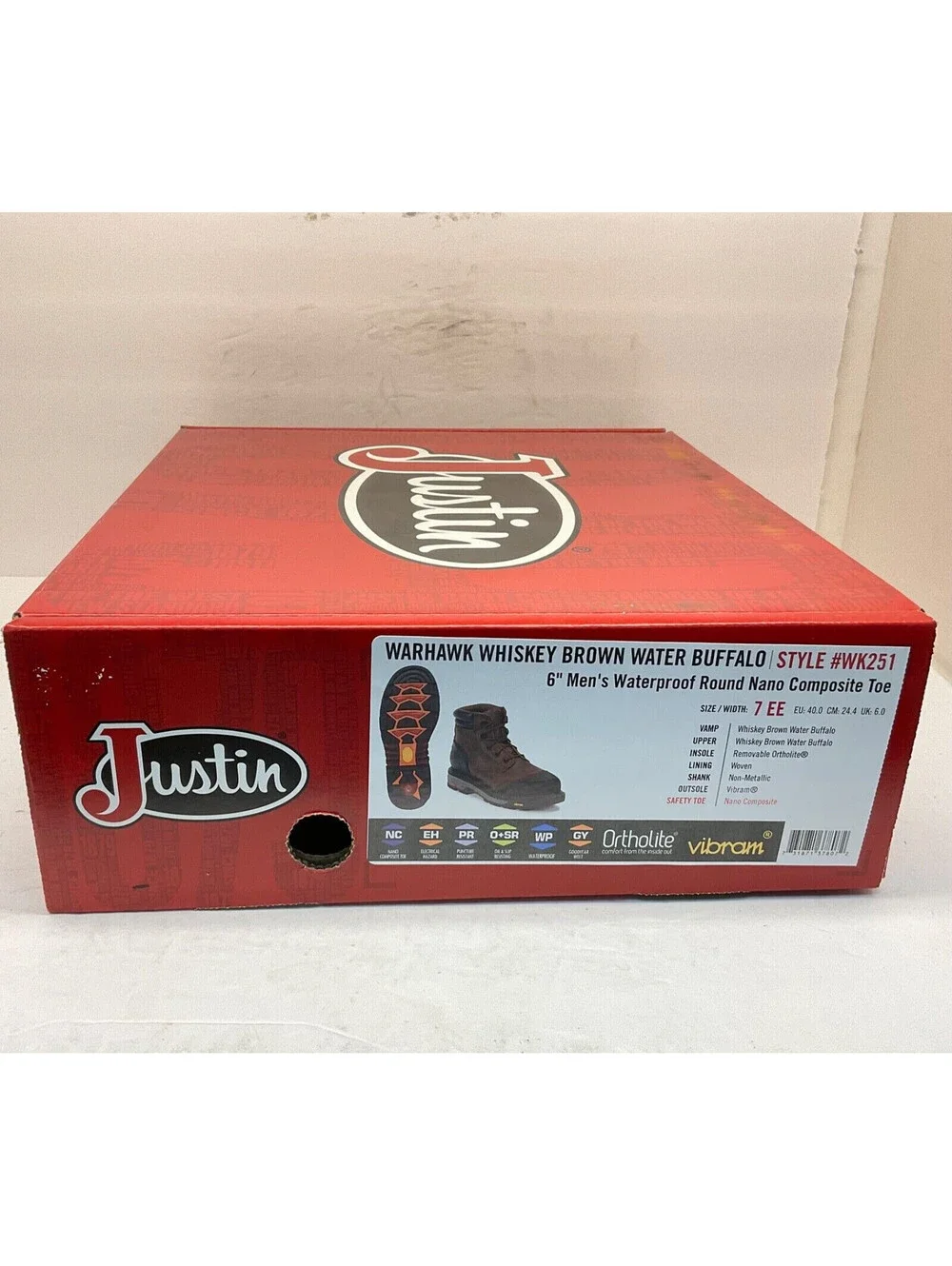 Justin Men's 6” Warhawk Waterproof Nano Comp. Toe Work Boots Whiskey Size 7EE